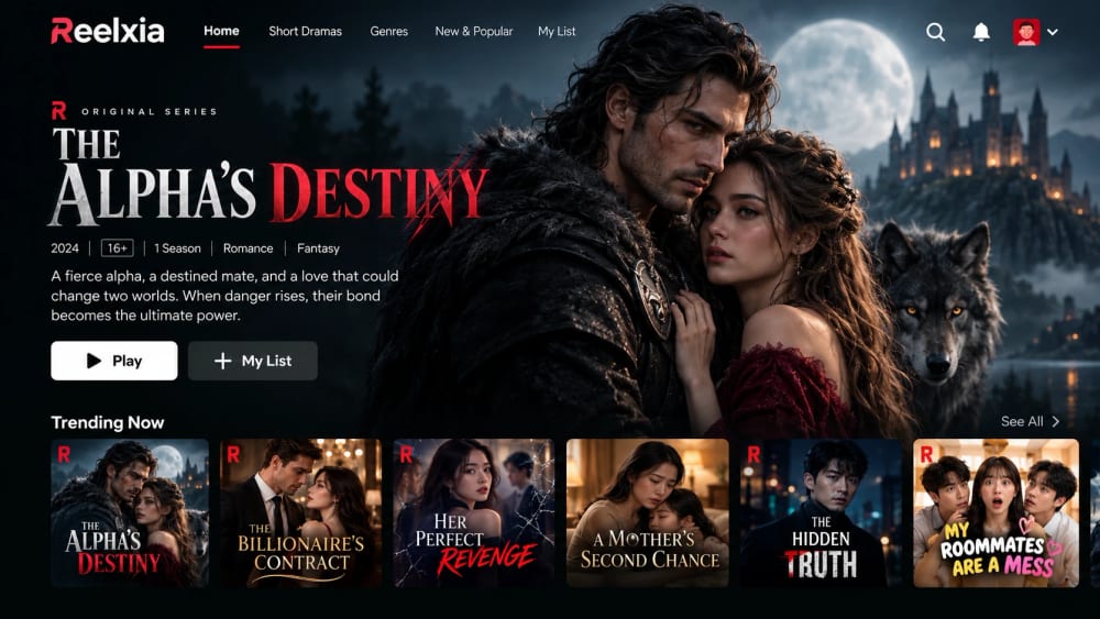 Netflix clone home screen with a featured original series and a trending now row