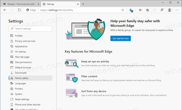 Family Safety Features in microsoft edge