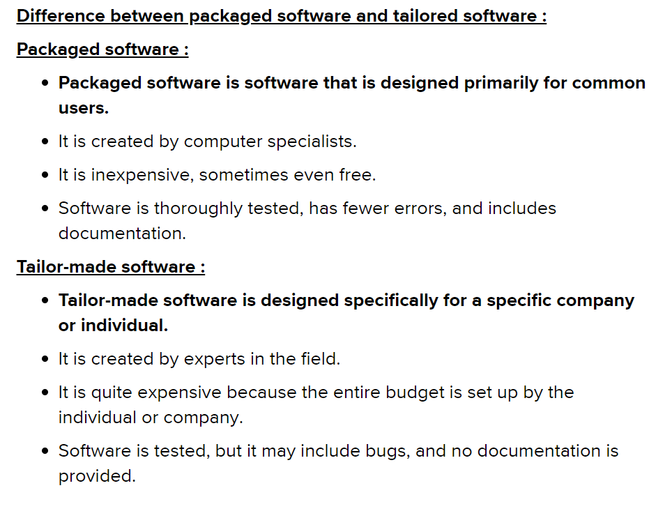 Difference between customized software and packaged software
