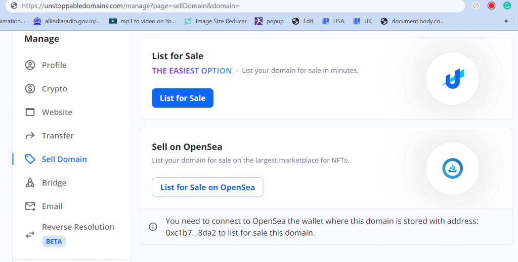 How to Sell NFT Domains on Opensea